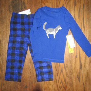 Leveret Husky dog 2 piece blue black check winter pajama set 2T fleece bottoms